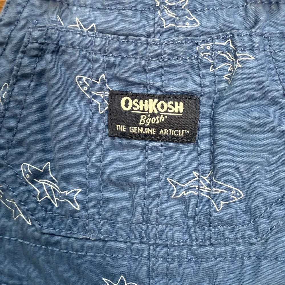 OshKosh B'gosh Kids Blue Cotton Shark Print Shortalls Size 6 Months